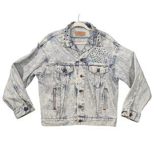 Vintage Levis Trucker Denim Jacket Medium M Acid Wash Embellished Stars USA